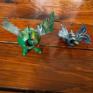 TONALA Mexico Small Animals Bobble Head Handmade Creatures Blue & Green Set of 2